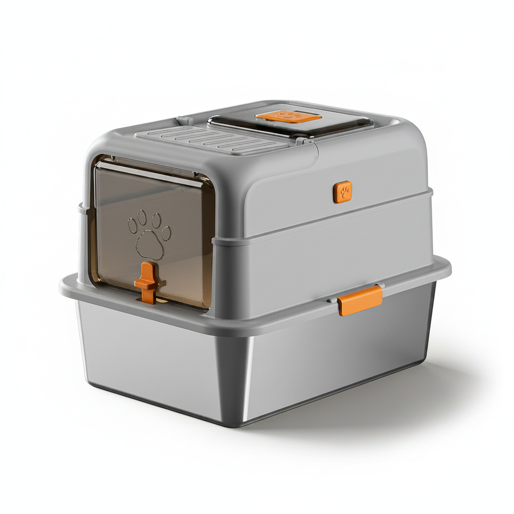Large Stainless Steel Enclosed Cat Litter Box