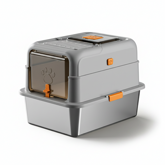 Large Stainless Steel Enclosed Cat Litter Box