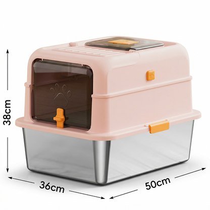 Large Stainless Steel Enclosed Cat Litter Box