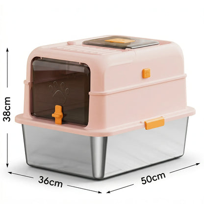 Large Stainless Steel Enclosed Cat Litter Box