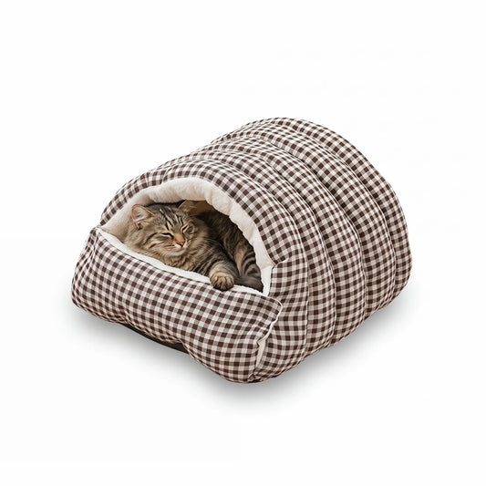 Cave Style Cat Bed with Wind-Resistant Design