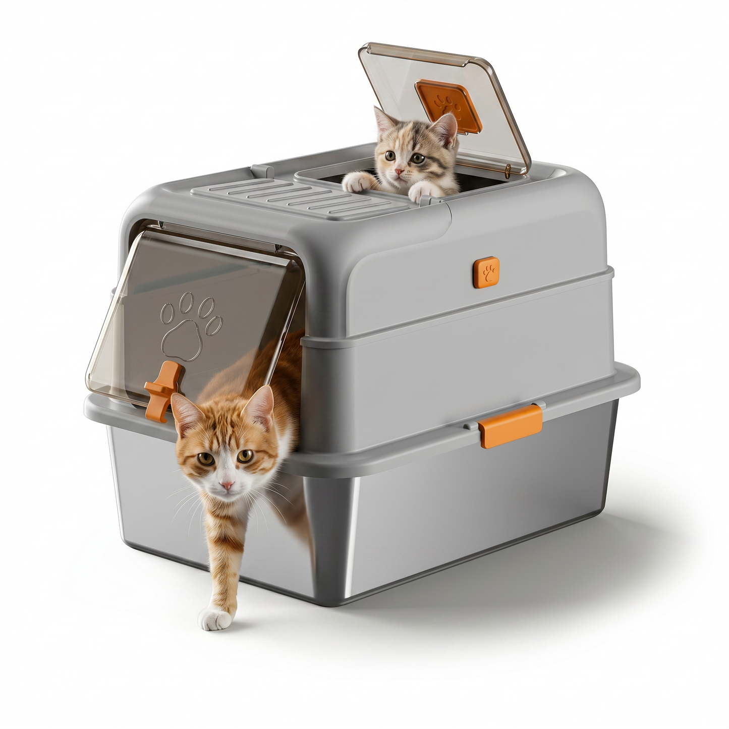 Large Stainless Steel Enclosed Cat Litter Box