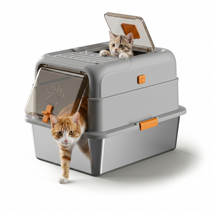 Large Stainless Steel Enclosed Cat Litter Box