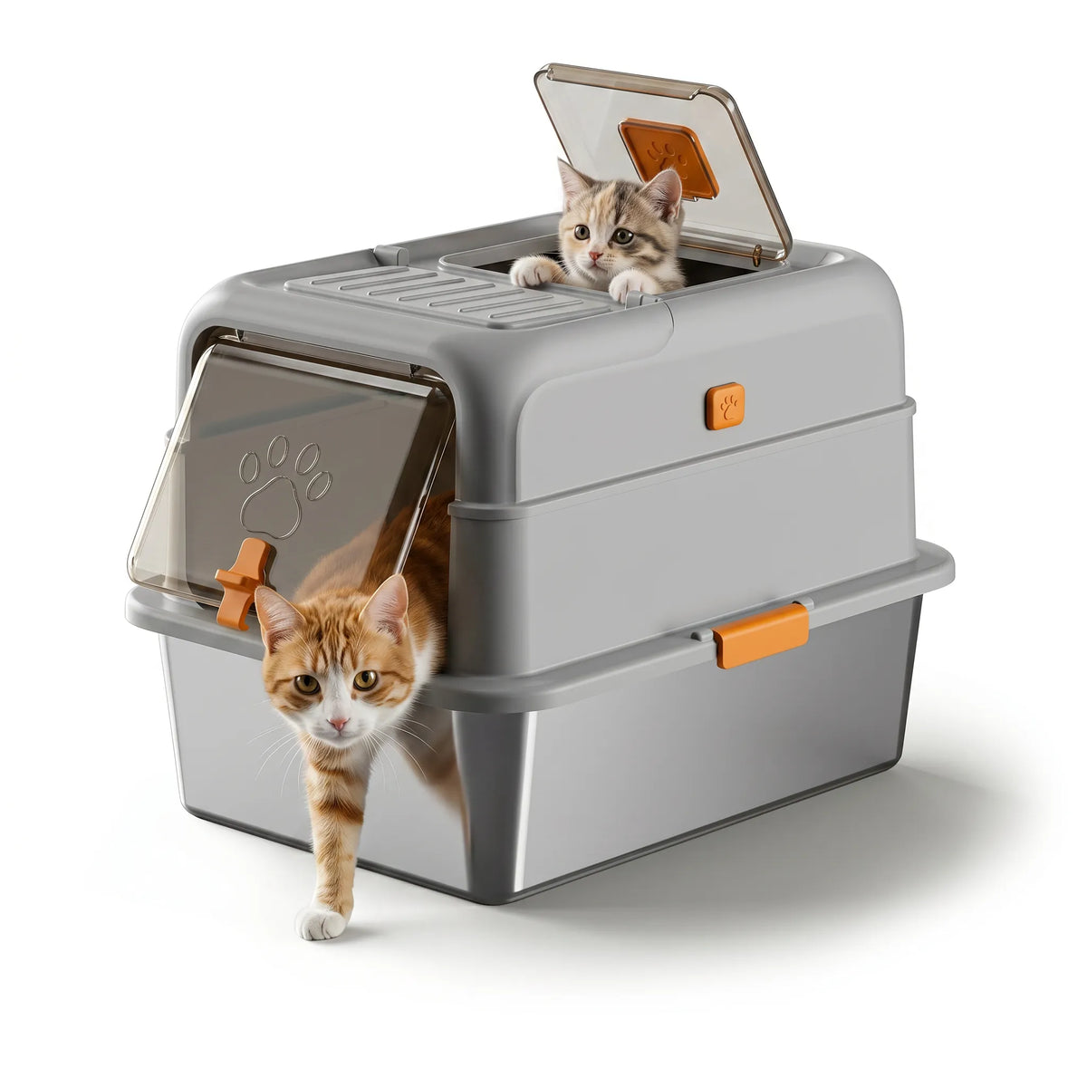 Large Stainless Steel Enclosed Cat Litter Box