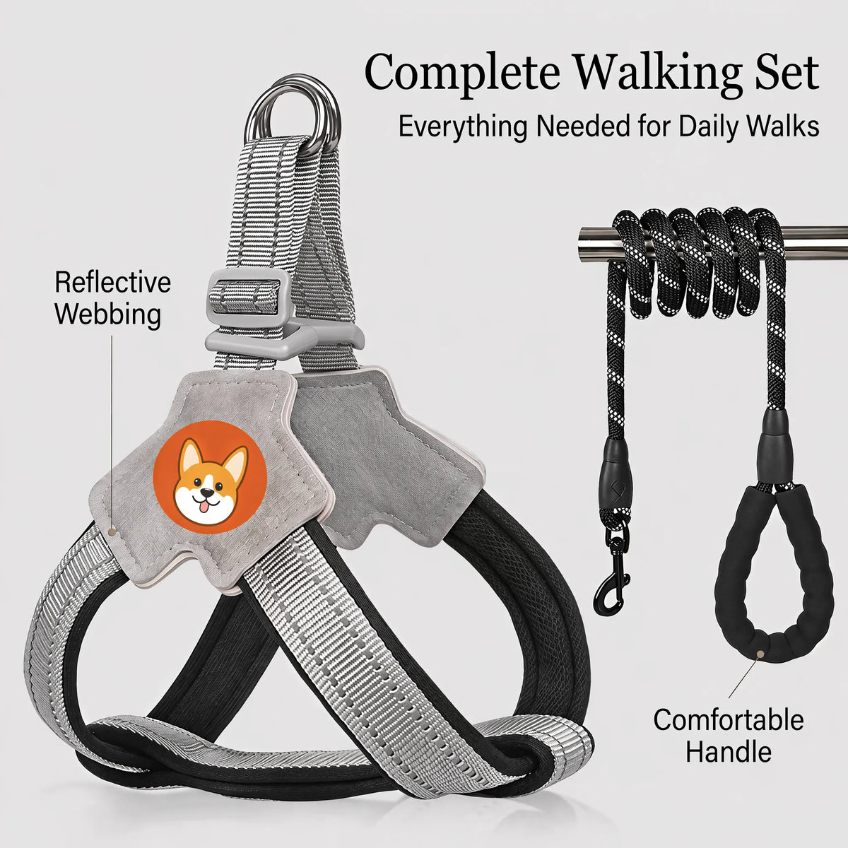 Reflective Dog Harness and Leash Set for Small & Medium Dogs