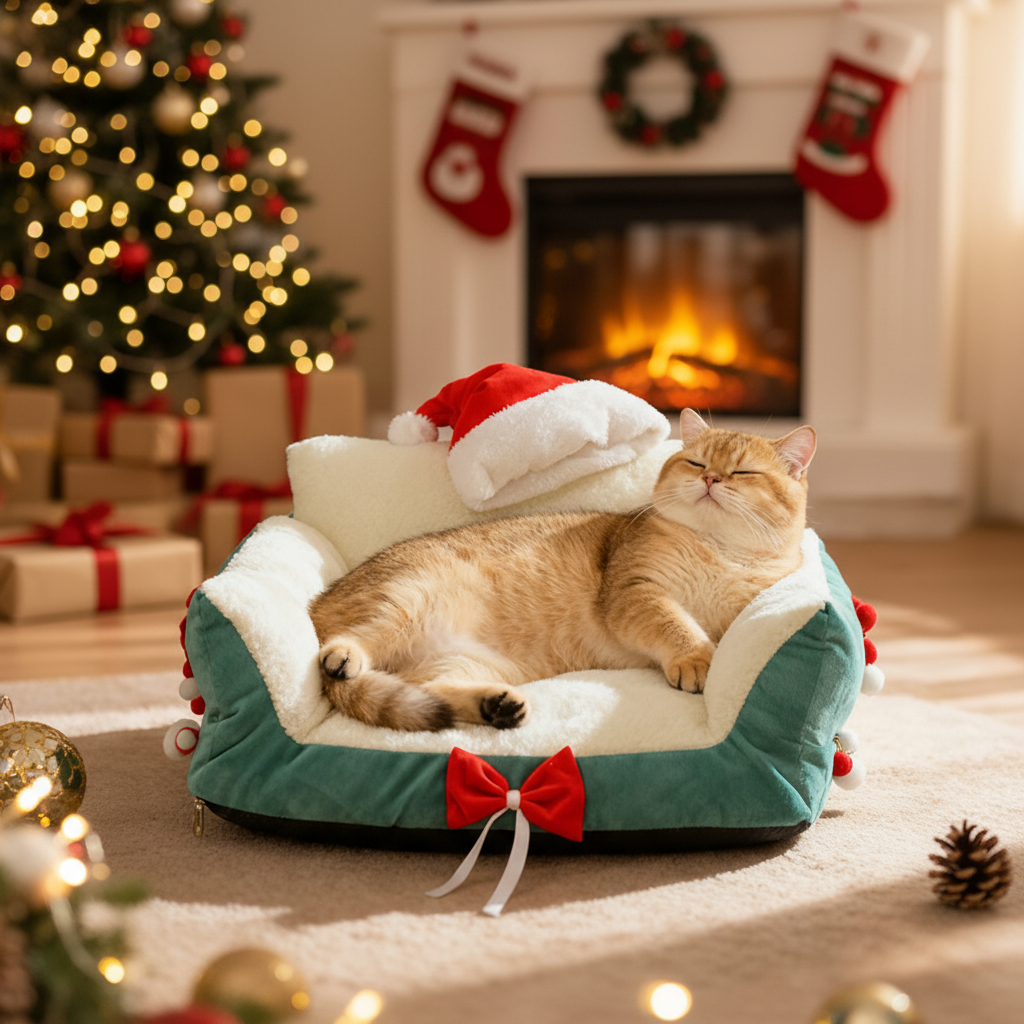 festive cat sofa bed winter
