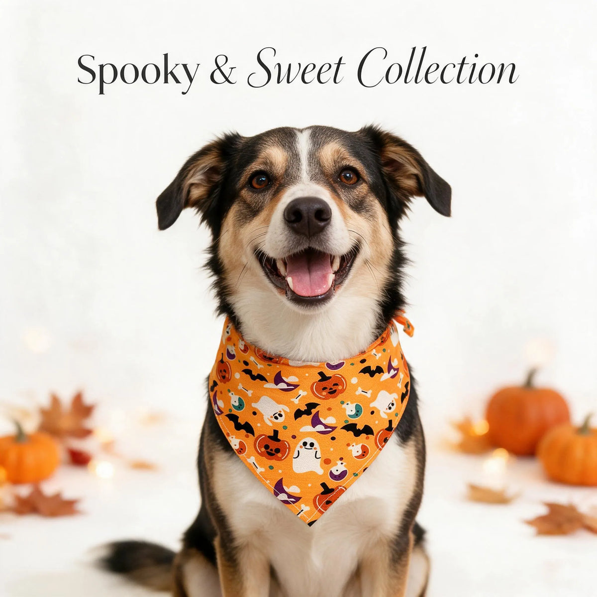 dog wearing halloween bandana